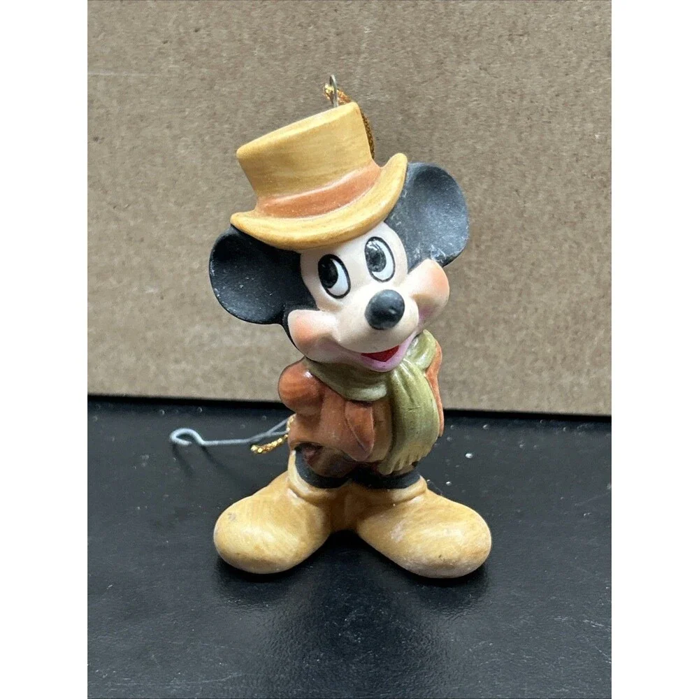 Vintage Disney Mickey Mouse Christmas Ornament Ceramic Japan Dickens Top Hat 3